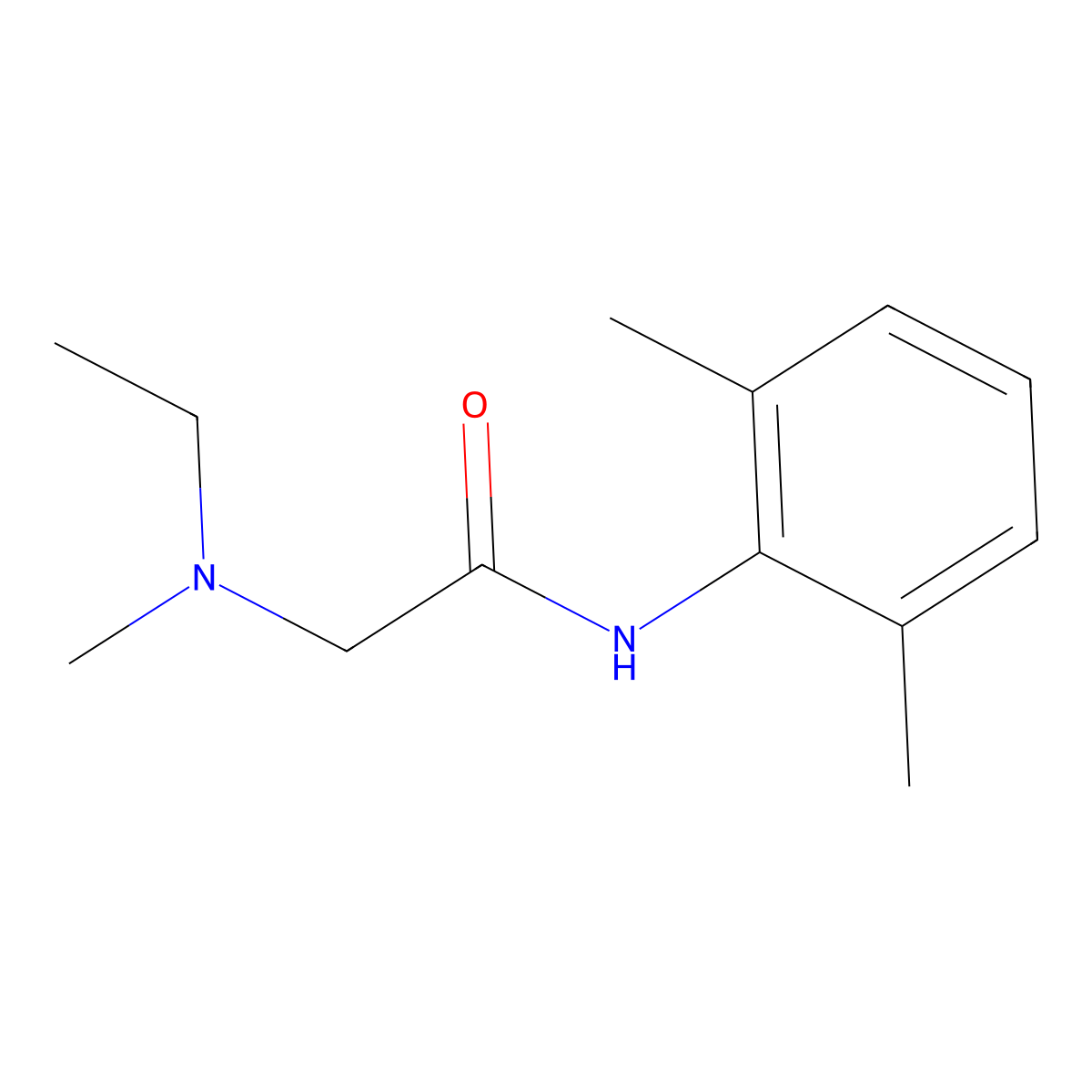 Ethylmethylglycinexylidide molecular structure, CAS 74634-66-5