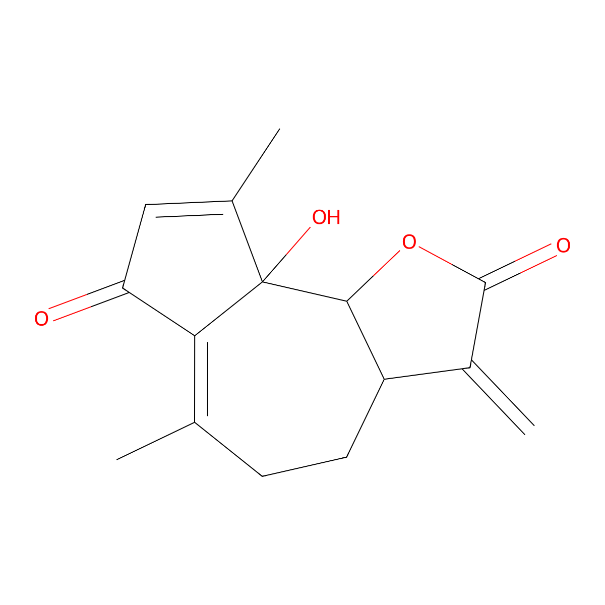 (9aR,9bS)-9a-hydroxy-6,9-dimethyl-3-methylidene-3a,4,5,9b-tetrahydroazuleno[4,5-b]furan-2,7-dione molecular structure, CAS 74636-03-6