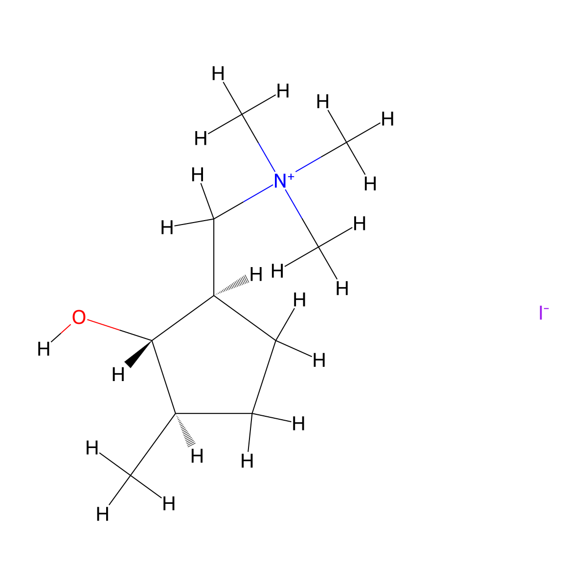 Cyclopentanemethanaminium, 2-hydroxy-N,N,N,3-tetramethyl-, iodide, (1alpha,2beta,3alpha)- molecular structure, CAS 74643-71-3