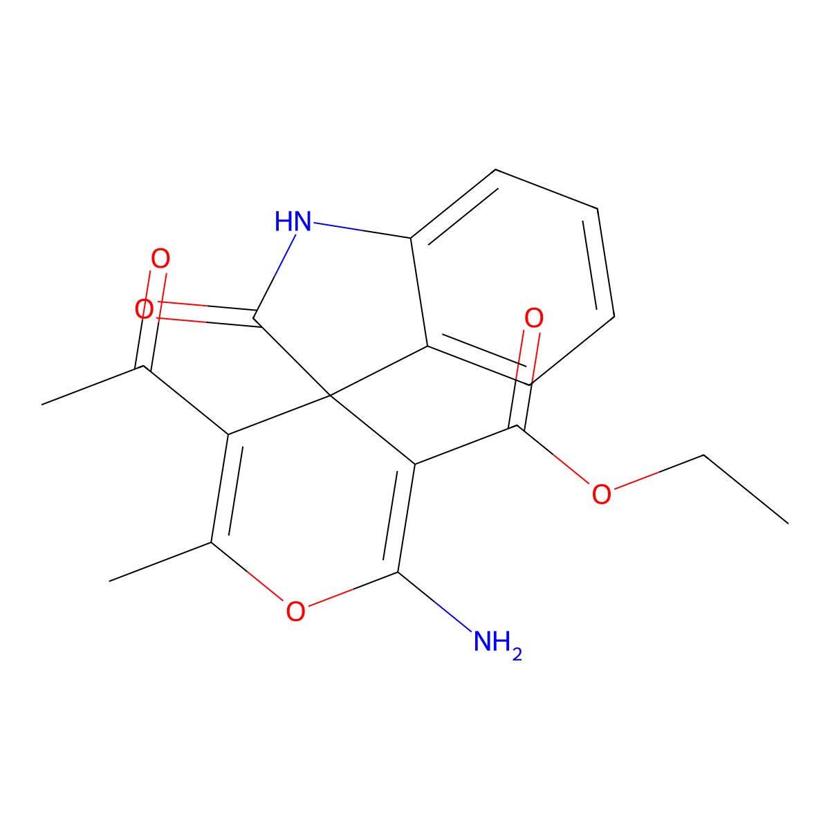 Ethyl 5'-acetyl-2'-amino-6'-methyl-2-oxo-1,2-dihydrospiro[indole-3,4'-pyran]-3'-carboxylate molecular structure, CAS 74647-44-2