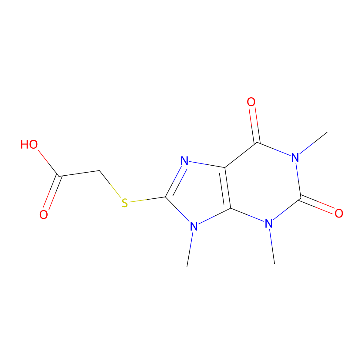 [(1,3,9-trimethyl-2,6-dioxo-2,3,6,9-tetrahydro-1H-purin-8-yl)sulfanyl]acetic acid molecular structure, CAS 7465-04-5