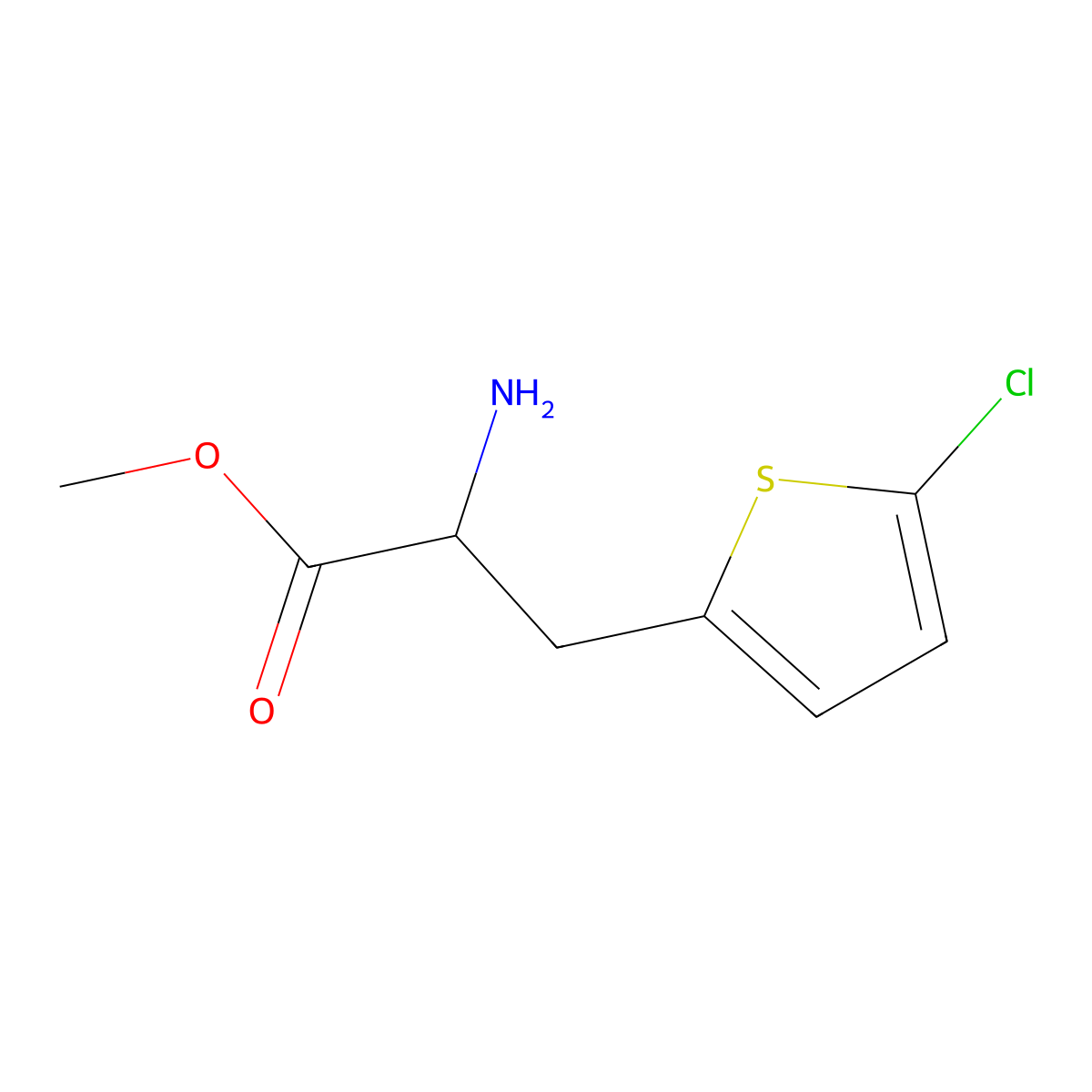 methyl (2R)-2-amino-3-(5-chloro-2-thienyl)propanoate molecular structure, CAS 746602-75-5