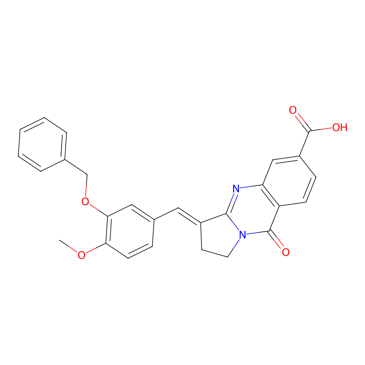 3-{[3-(benzyloxy)-4-methoxyphenyl]methylidene}-9-oxo-1H,2H,3H,9H-pyrrolo[2,1-b]quinazoline-6-carboxylic acid molecular structure, CAS 746605-11-8