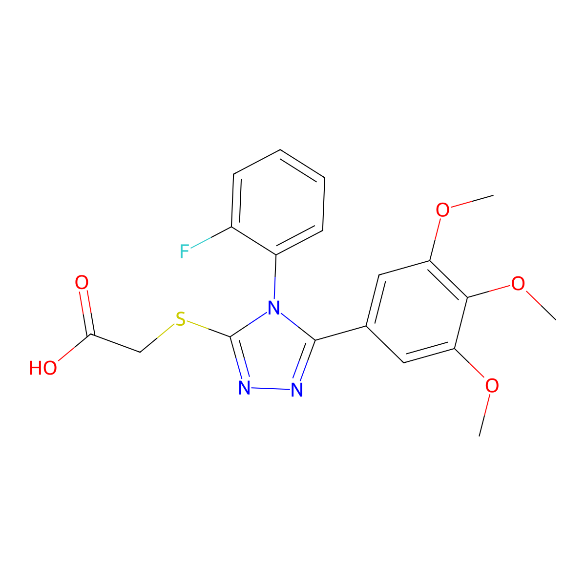 2-{[4-(2-fluorophenyl)-5-(3,4,5-trimethoxyphenyl)-4H-1,2,4-triazol-3-yl]sulfanyl}acetic acid molecular structure, CAS 746607-41-0