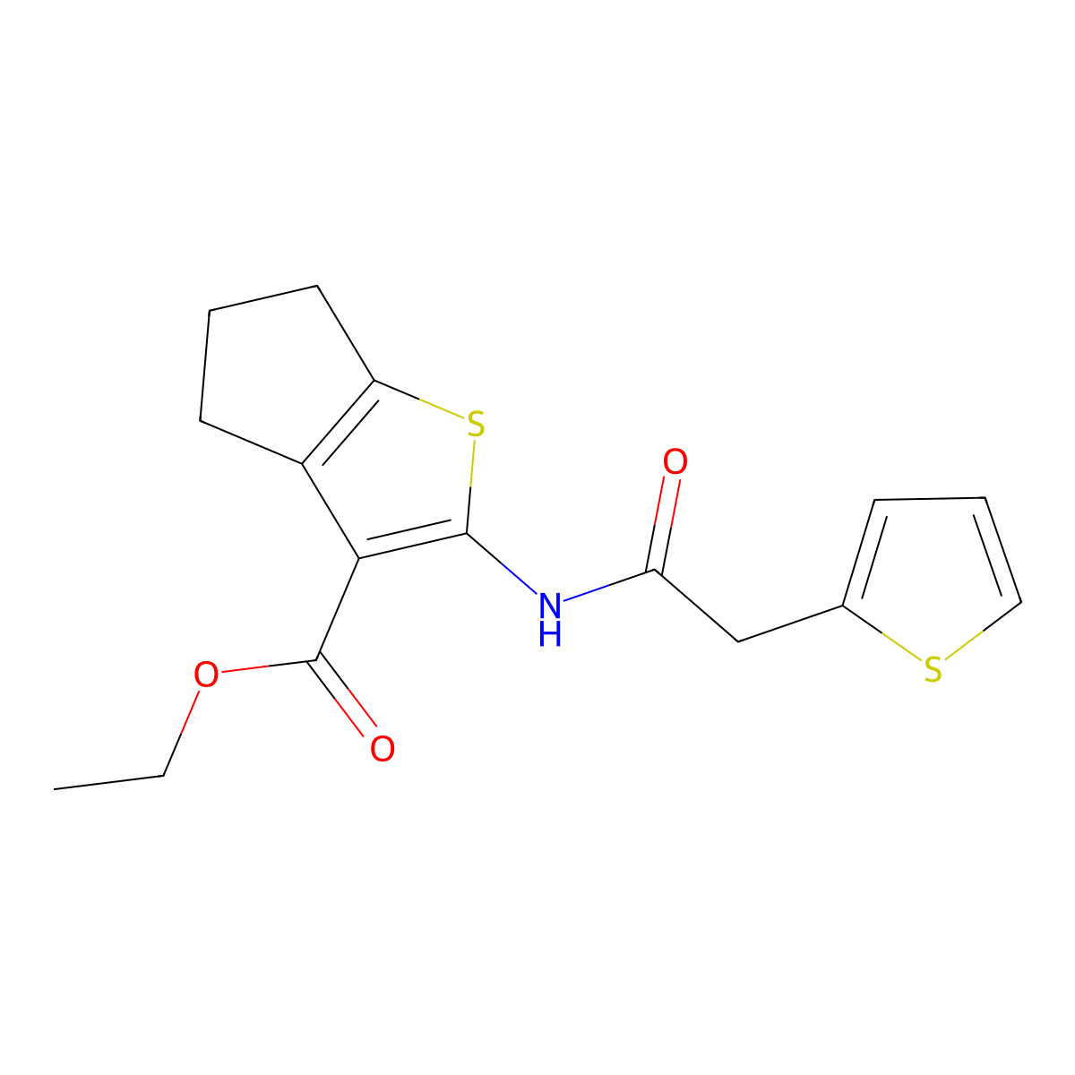 ethyl 2-(2-(thiophen-2-yl)acetamido)-5,6-dihydro-4H-cyclopenta[b]thiophene-3-carboxylate molecular structure, CAS 746607-75-0
