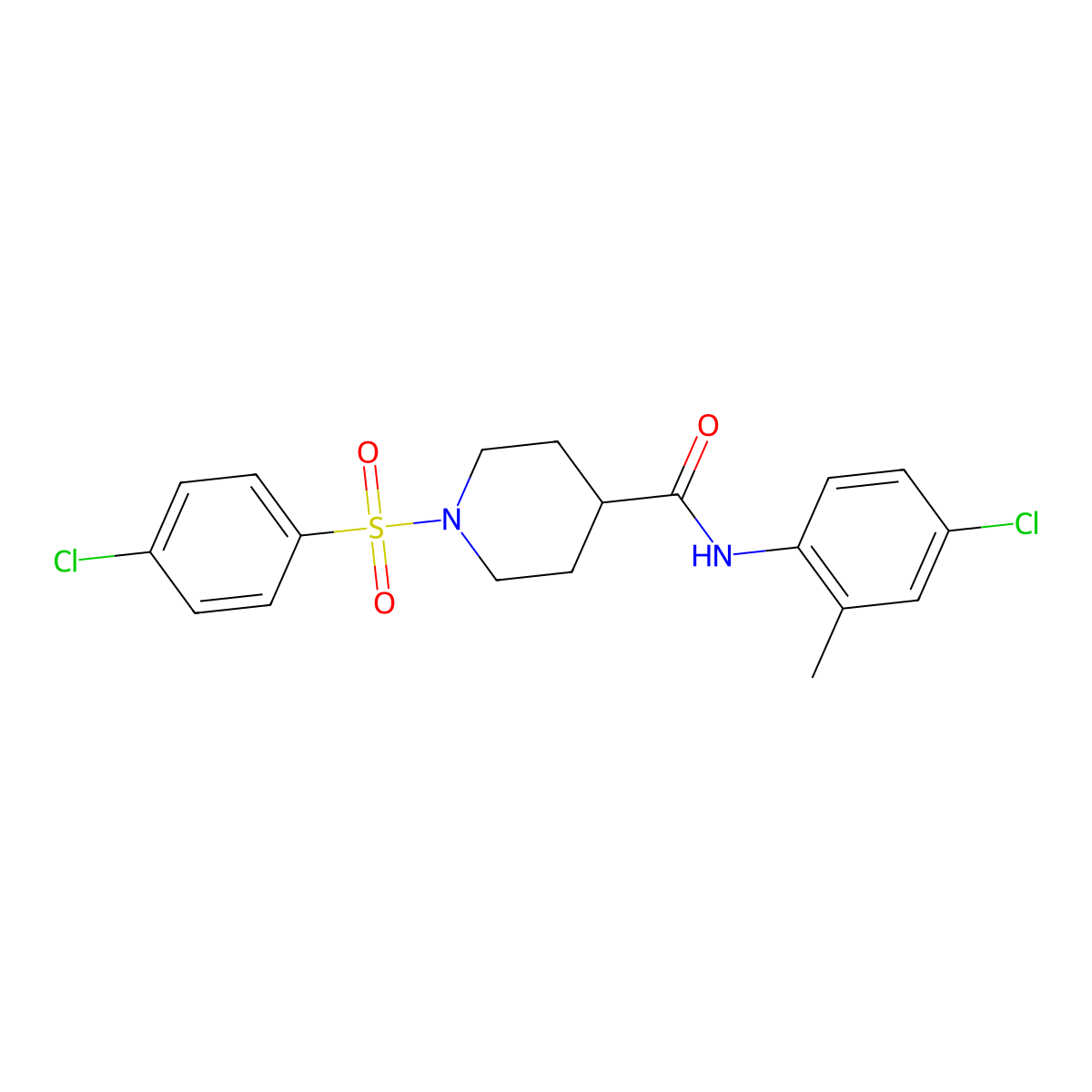 N-(4-chloro-2-methylphenyl)-1-(4-chlorophenyl)sulfonylpiperidine-4-carboxamide molecular structure, CAS 746608-97-9