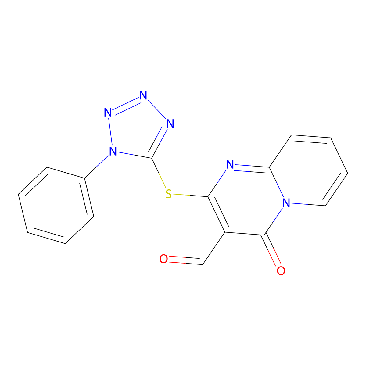 4-oxo-2-[(1-phenyl-1H-1,2,3,4-tetrazol-5-yl)sulfanyl]-4H-pyrido[1,2-a]pyrimidine-3-carbaldehyde molecular structure, CAS 746610-48-0