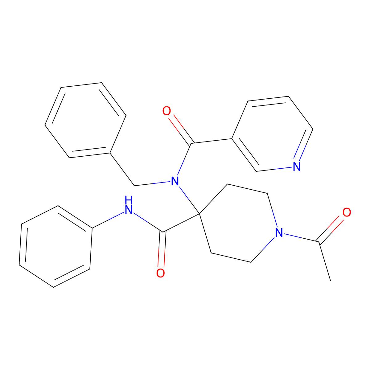 N-[1-acetyl-4-(phenylcarbamoyl)piperidin-4-yl]-N-benzylpyridine-3-carboxamide molecular structure, CAS 746631-60-7