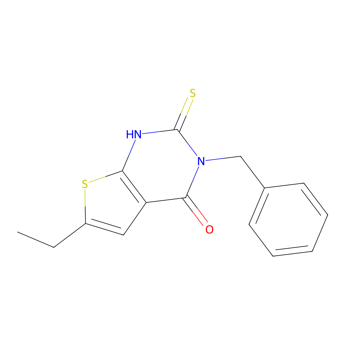 3-benzyl-6-ethyl-2-sulfanyl-3H,4H-thieno[2,3-d]pyrimidin-4-one molecular structure, CAS 746631-65-2