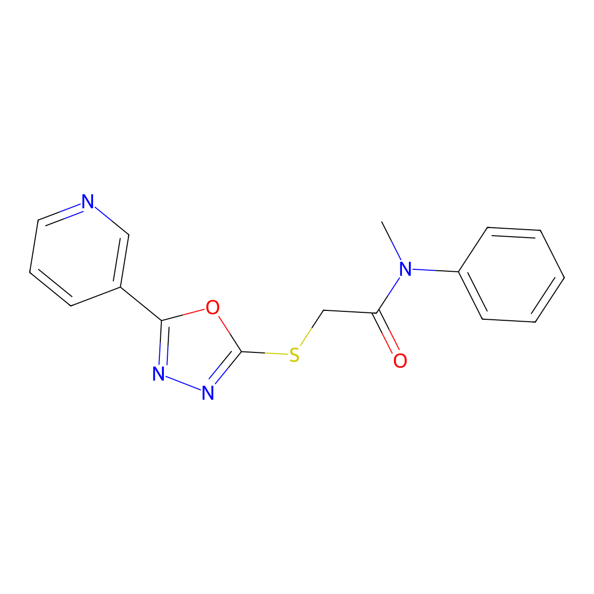 N-methyl-N-phenyl-2-((5-(pyridin-3-yl)-1,3,4-oxadiazol-2-yl)thio)acetamide molecular structure, CAS 746641-37-2