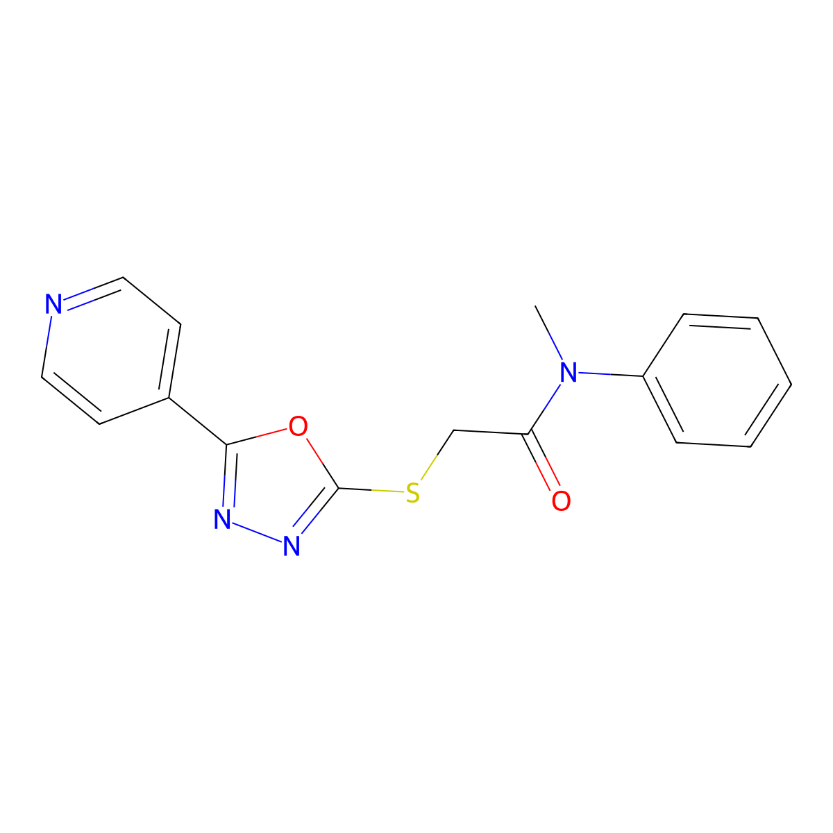 N-methyl-N-phenyl-2-((5-(pyridin-4-yl)-1,3,4-oxadiazol-2-yl)thio)acetamide molecular structure, CAS 746641-44-1