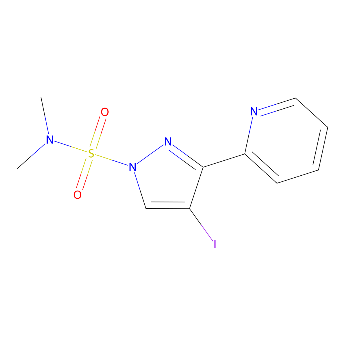 4-Iodo-N,N-dimethyl-3-(pyridin-2-yl)-1H-pyrazole-1-sulfonamide molecular structure, CAS 746668-78-0
