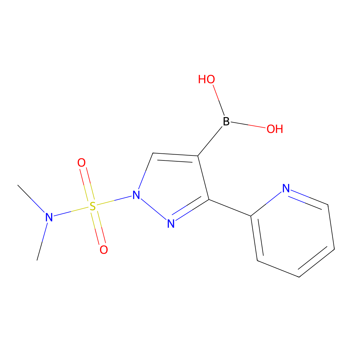 (1-(N,N-Dimethylsulfamoyl)-3-(pyridin-2-yl)-1H-pyrazol-4-yl)boronic acid molecular structure, CAS 746668-81-5