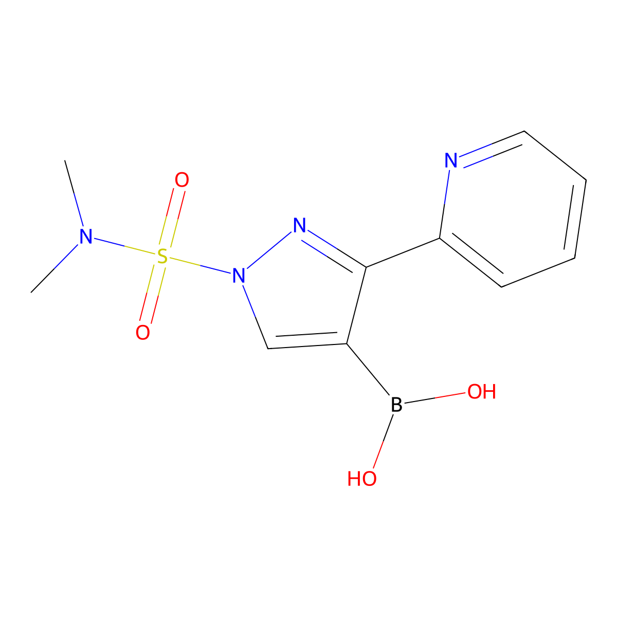 (1-(N,N-Dimethylsulfamoyl)-3-(pyridin-2-yl)-1H-pyrazol-4-yl)boronic acid molecular structure, CAS 746668-81-5