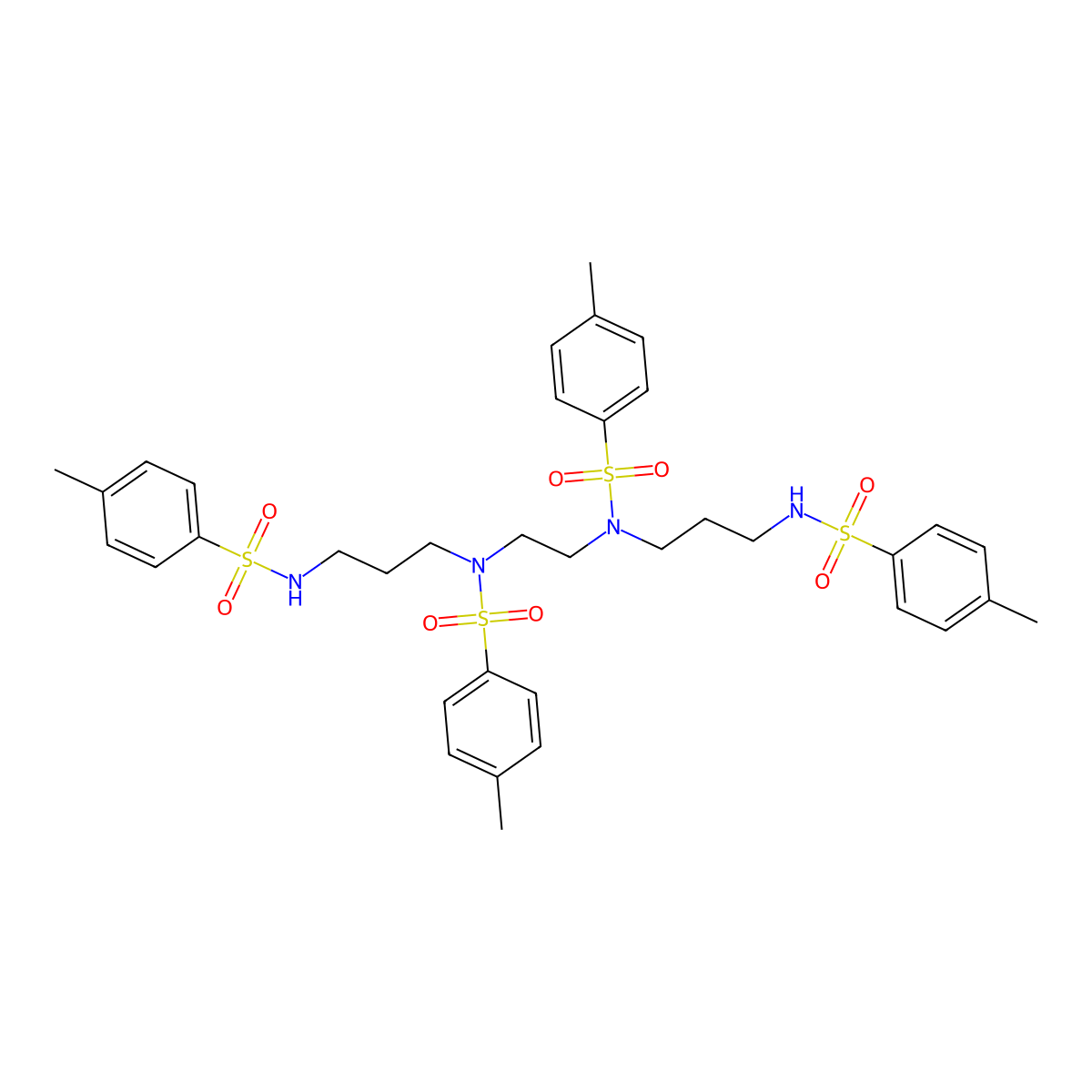 4-methyl-N-[3-[(4-methylphenyl)sulfonyl-[2-[(4-methylphenyl)sulfonyl-[3-[(4-methylphenyl)sulfonylamino]propyl]amino]ethyl]amino]propyl]benzenesulfonamide molecular structure, CAS 74676-47-4