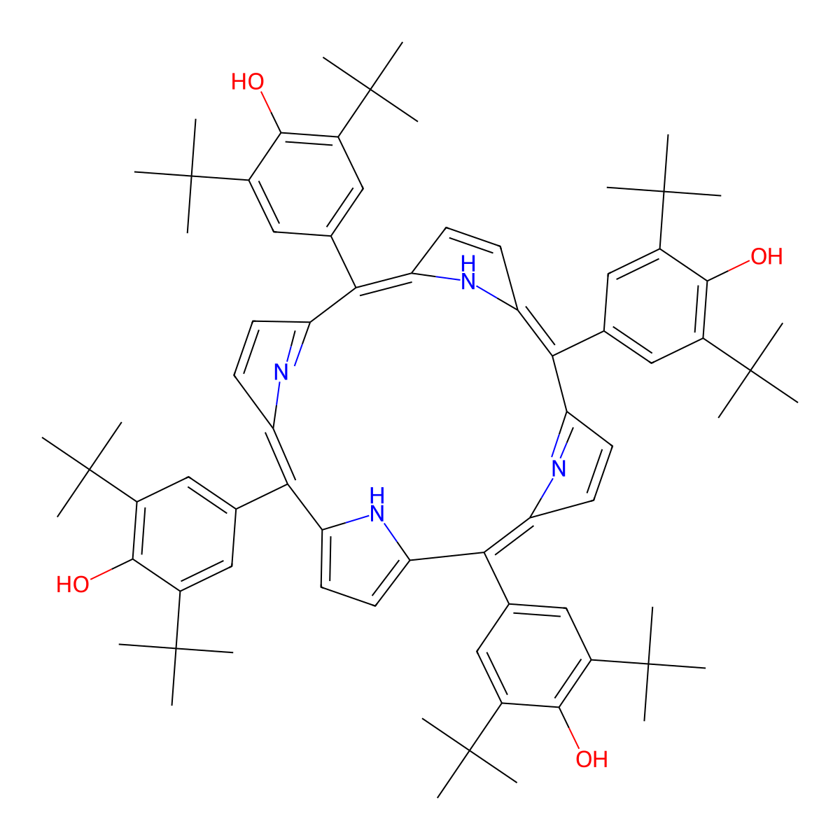 Tetra(3,5-di-t-butyl-4-hydroxyphenyl)porphin molecular structure, CAS 74684-36-9