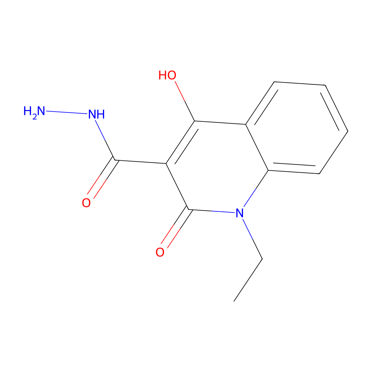 3-Quinolinecarboxylic acid, 1,2-dihydro-1-ethyl-4-hydroxy-2-oxo-, hydrazide molecular structure, CAS 74693-62-2