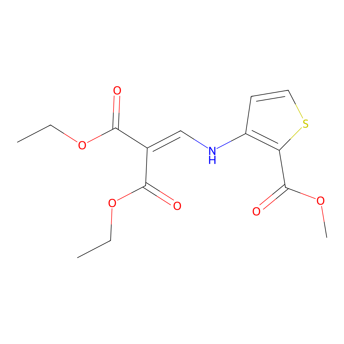 Diethyl ({[2-(methoxycarbonyl)-3-thienyl]amino}methylene)malonate molecular structure, CAS 74695-17-3