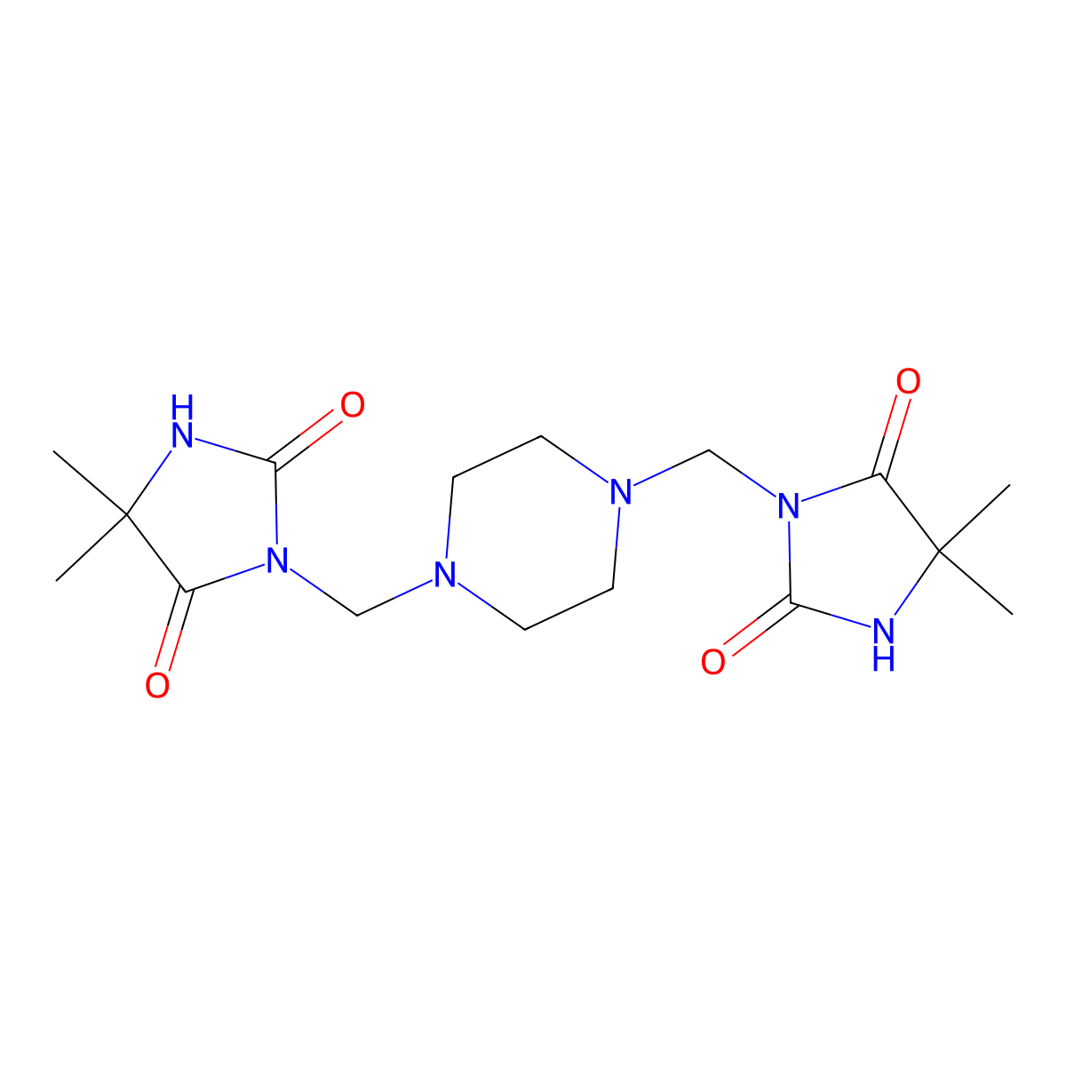 Hydantoin, 3,3'-(1,4-piperazinediyldimethylene)bis(5,5-dimethyl- molecular structure, CAS 747-04-6