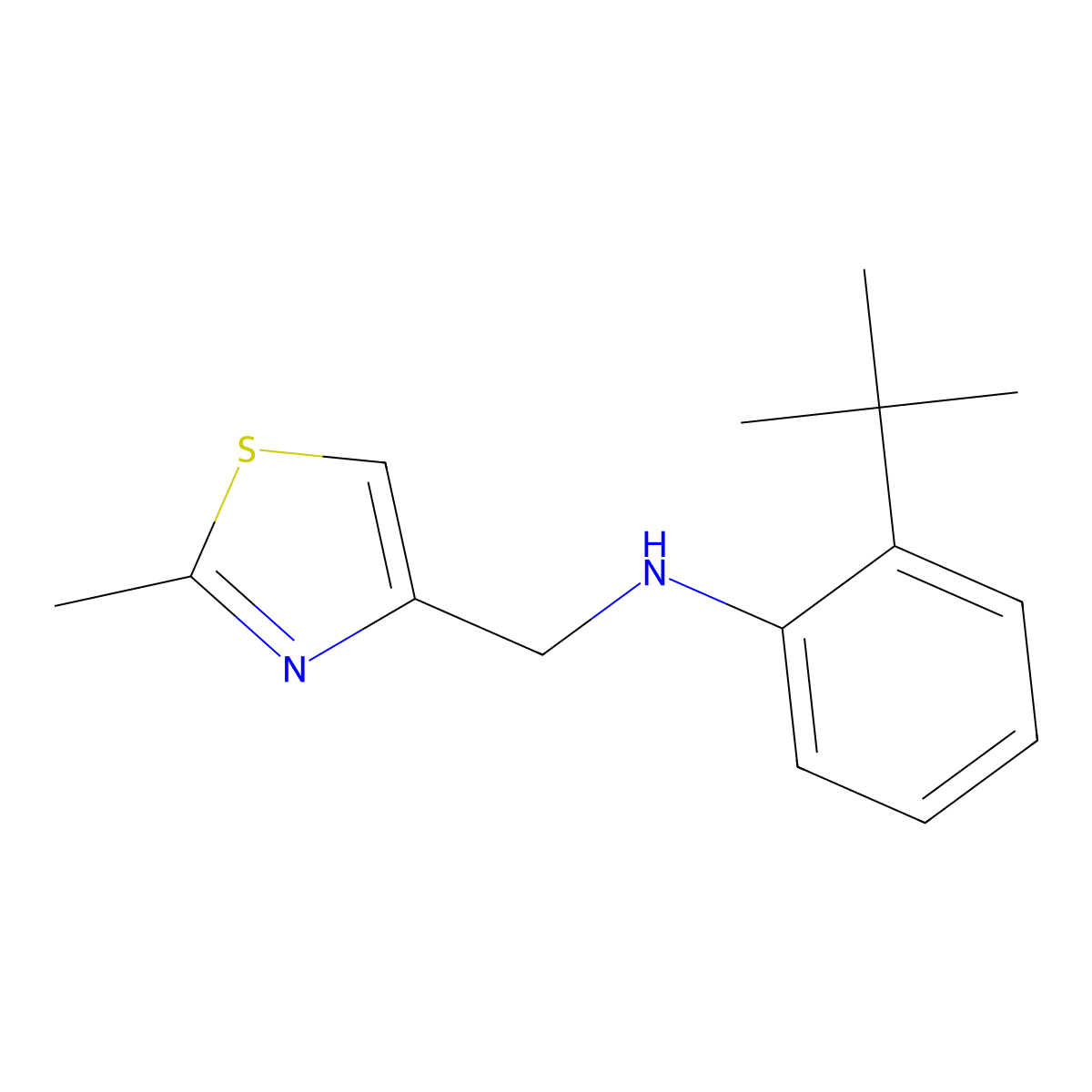 2-(Tert-butyl)-N-((2-methylthiazol-4-yl)methyl)aniline molecular structure, CAS 74704-54-4