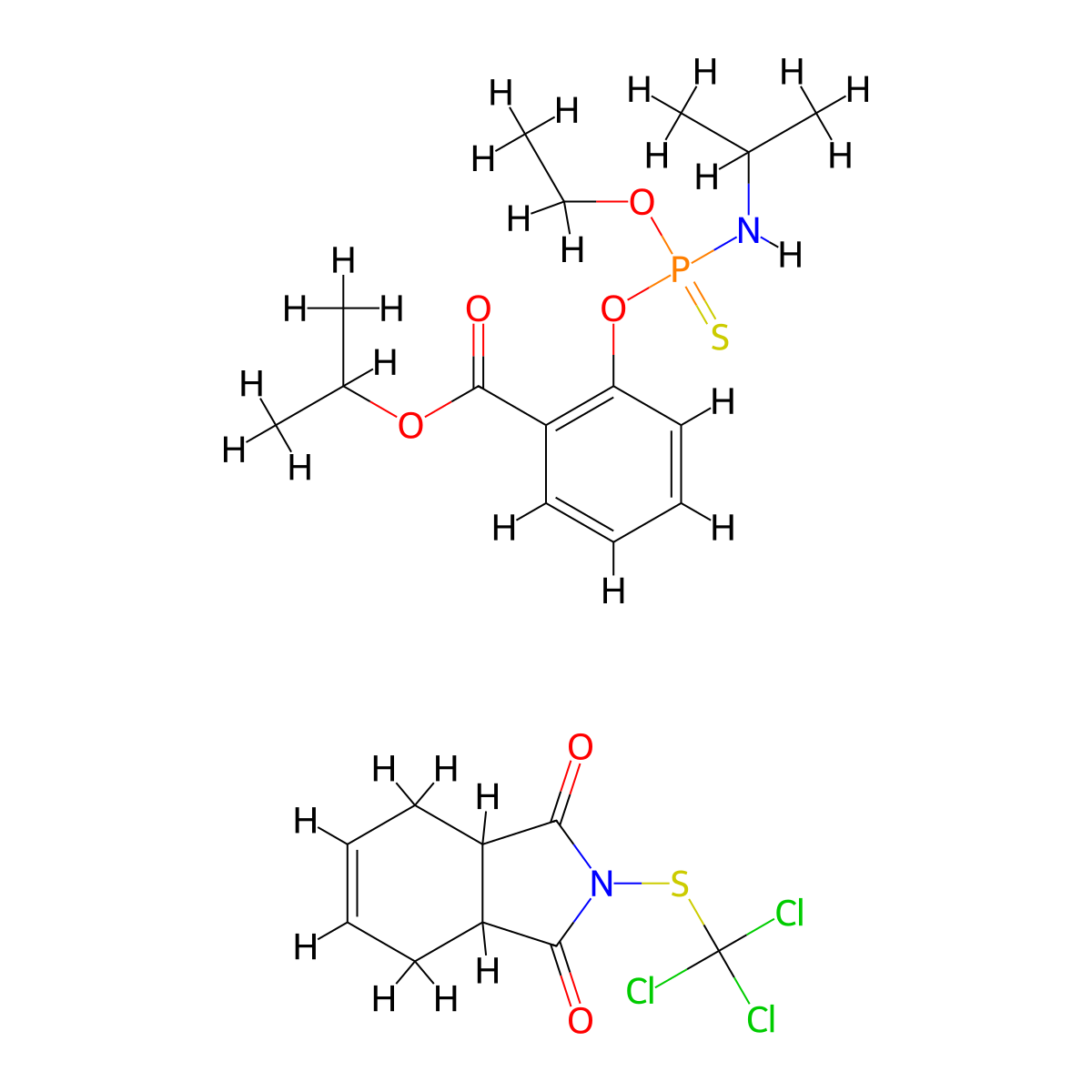Benzoic acid, 2-((ethoxy((1-methylethyl)amino)phosphinothioyl)oxy)-, 1-methylethyl ester, mixt with 3a,4,7,7a-tetrahydro-2-((trichloromethyl)thio)-1H-isoindole-1,3(2H)-dione molecular structure, CAS 74725-95-4