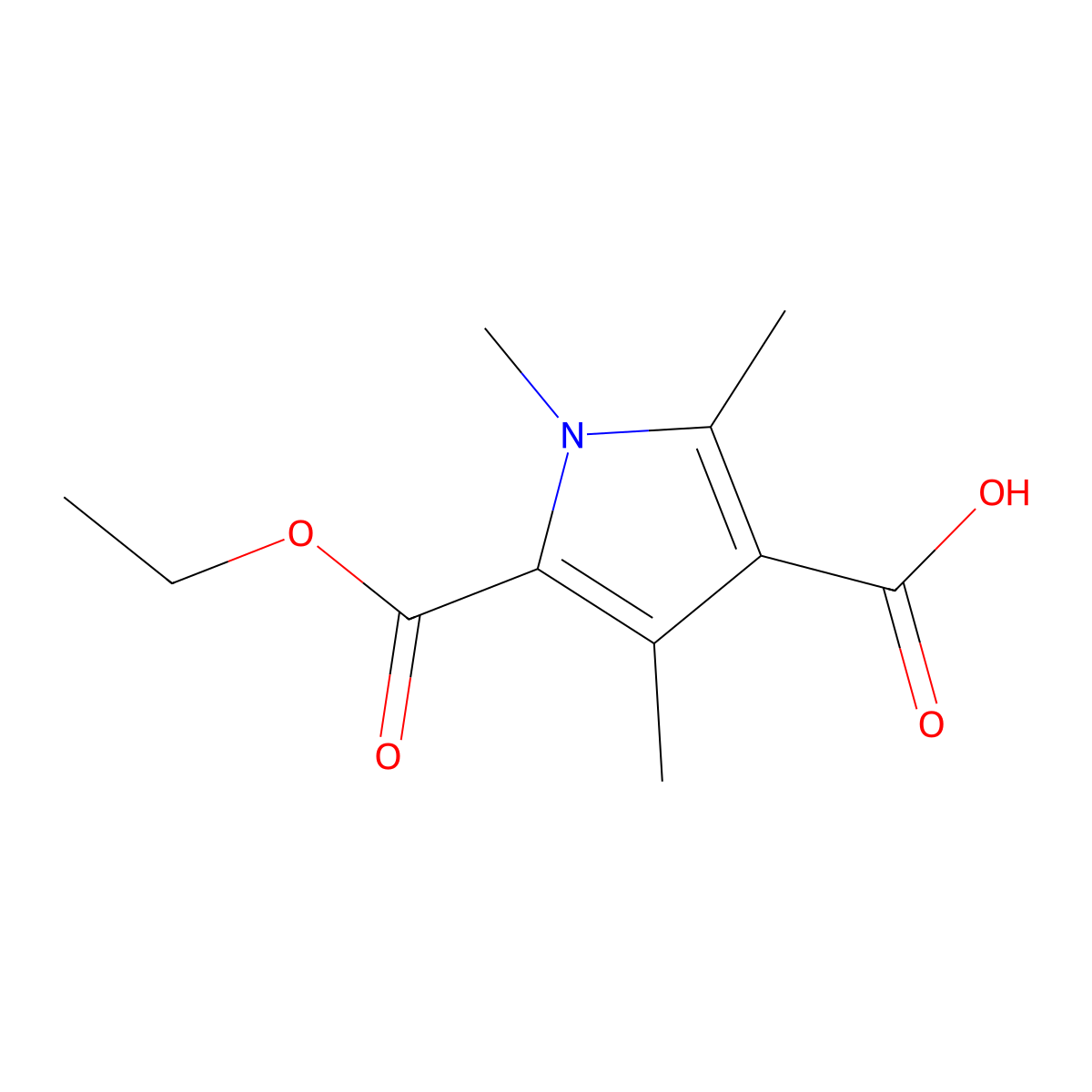 5-Ethoxycarbonyl-1,2,4-trimethylpyrrole-3-carboxylic acid molecular structure, CAS 7473-16-7