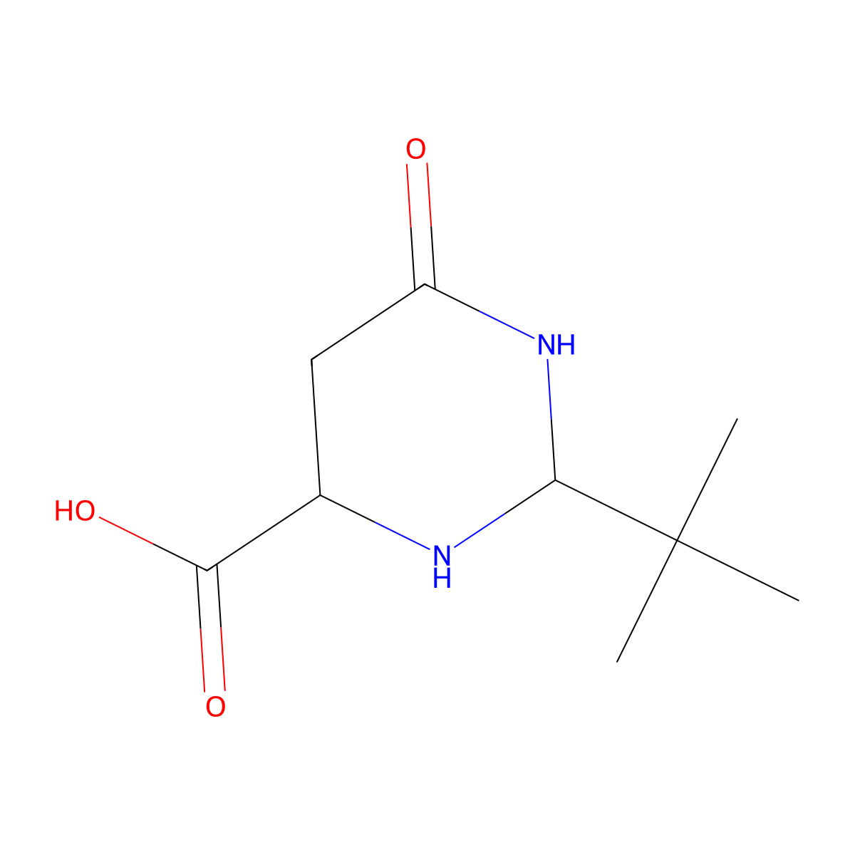 (2R,4S)-2-(Tert-butyl)-6-oxohexahydropyrimidine-4-carboxylic acid molecular structure, CAS 747376-89-2