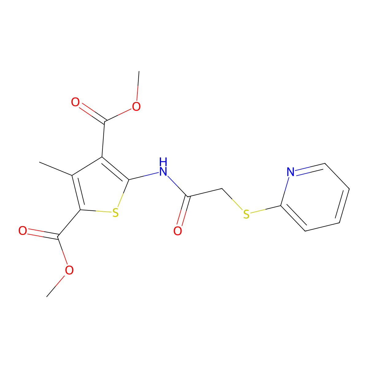 Dimethyl 3-methyl-5-{[(pyridin-2-ylsulfanyl)acetyl]amino}thiophene-2,4-dicarboxylate molecular structure, CAS 747410-72-6