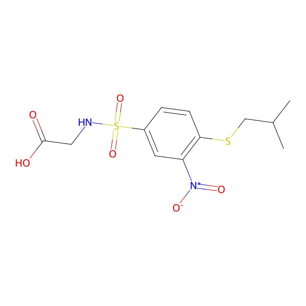 2-{4-[(2-Methylpropyl)sulfanyl]-3-nitrobenzenesulfonamido}acetic acid molecular structure, CAS 747410-97-5