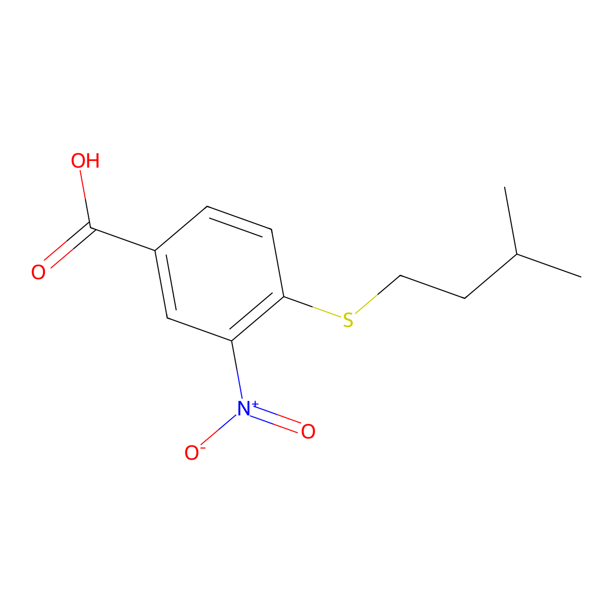 4-[(3-Methylbutyl)sulfanyl]-3-nitrobenzoic acid molecular structure, CAS 747410-98-6