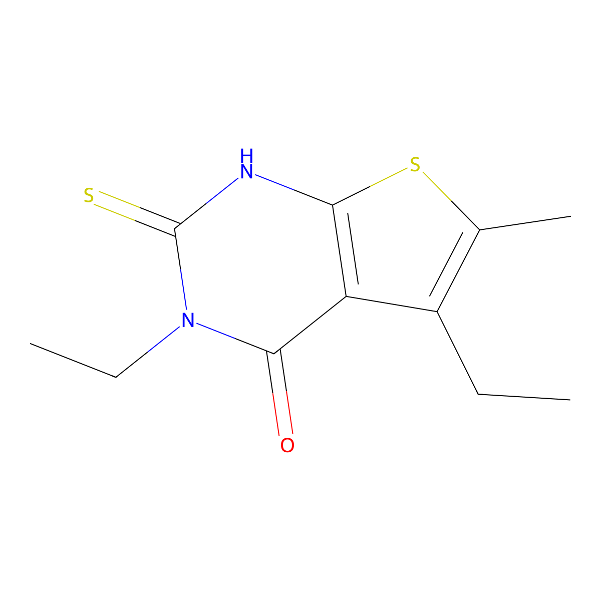 3,5-diethyl-6-methyl-2-sulfanyl-3H,4H-thieno[2,3-d]pyrimidin-4-one molecular structure, CAS 747411-09-2