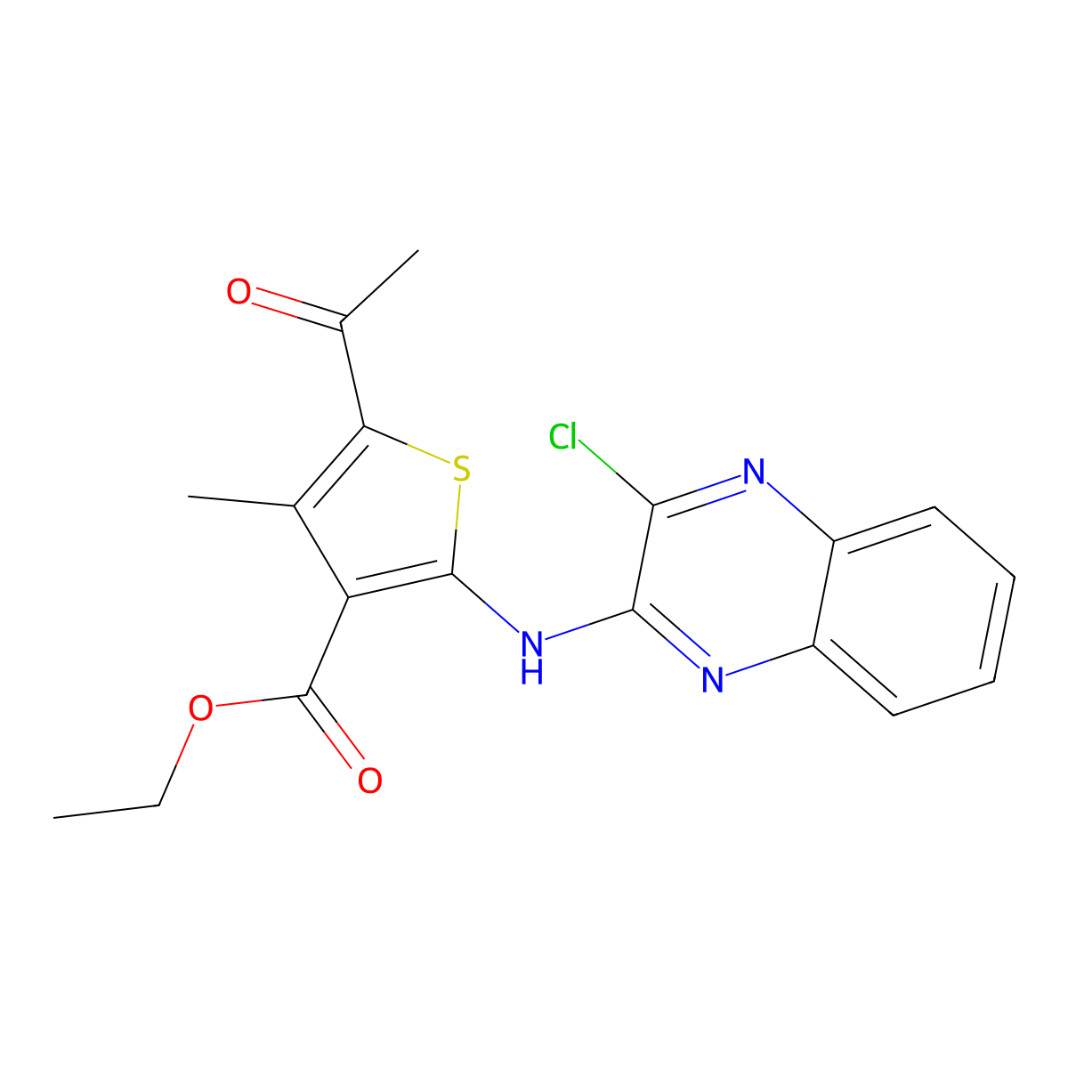Ethyl 5-acetyl-2-[(3-chloroquinoxalin-2-yl)amino]-4-methylthiophene-3-carboxylate molecular structure, CAS 747411-57-0