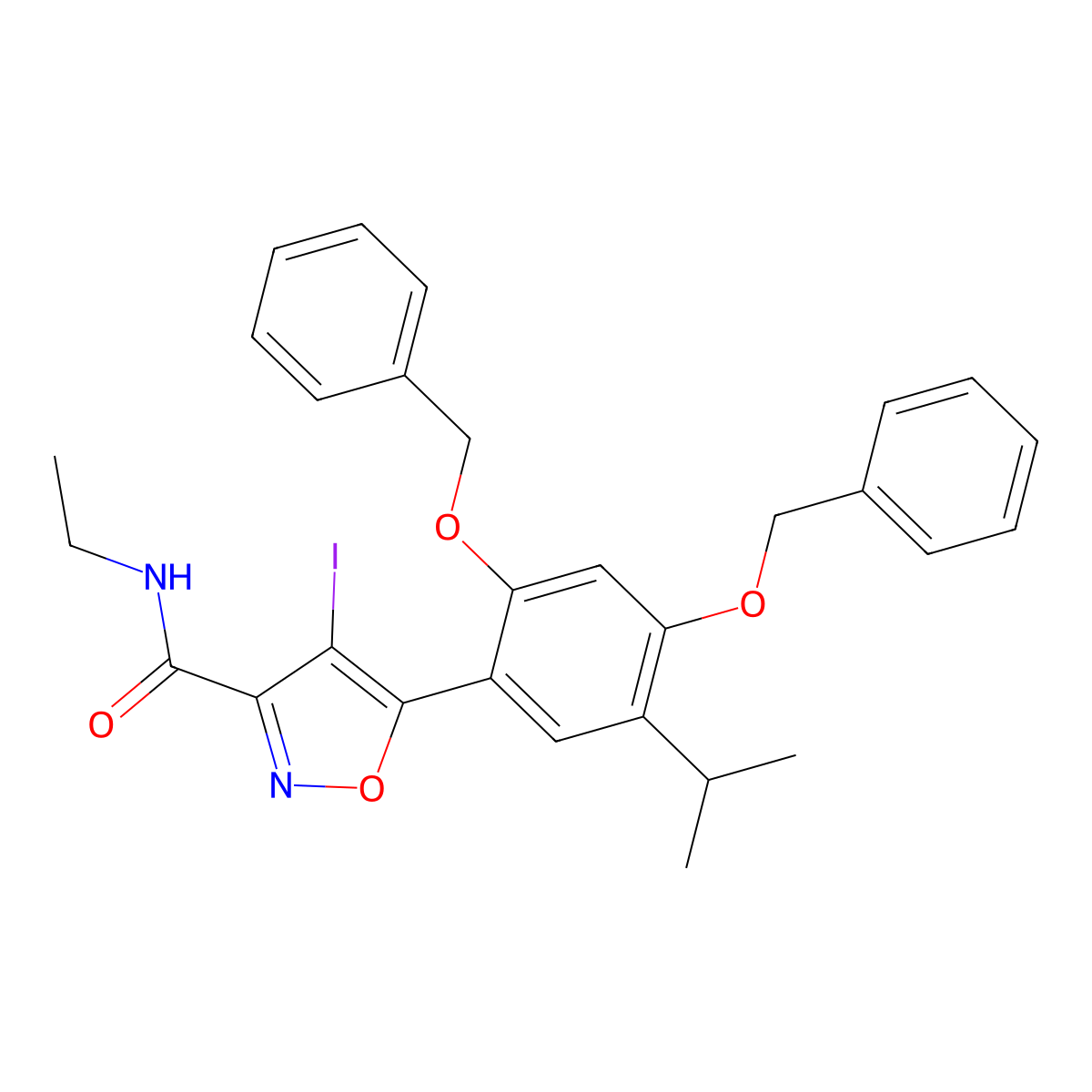5-(2,4-bis(benzyloxy)-5-isopropylphenyl)-N-ethyl-4-iodoisoxazole-3-carboxamide molecular structure, CAS 747414-22-8