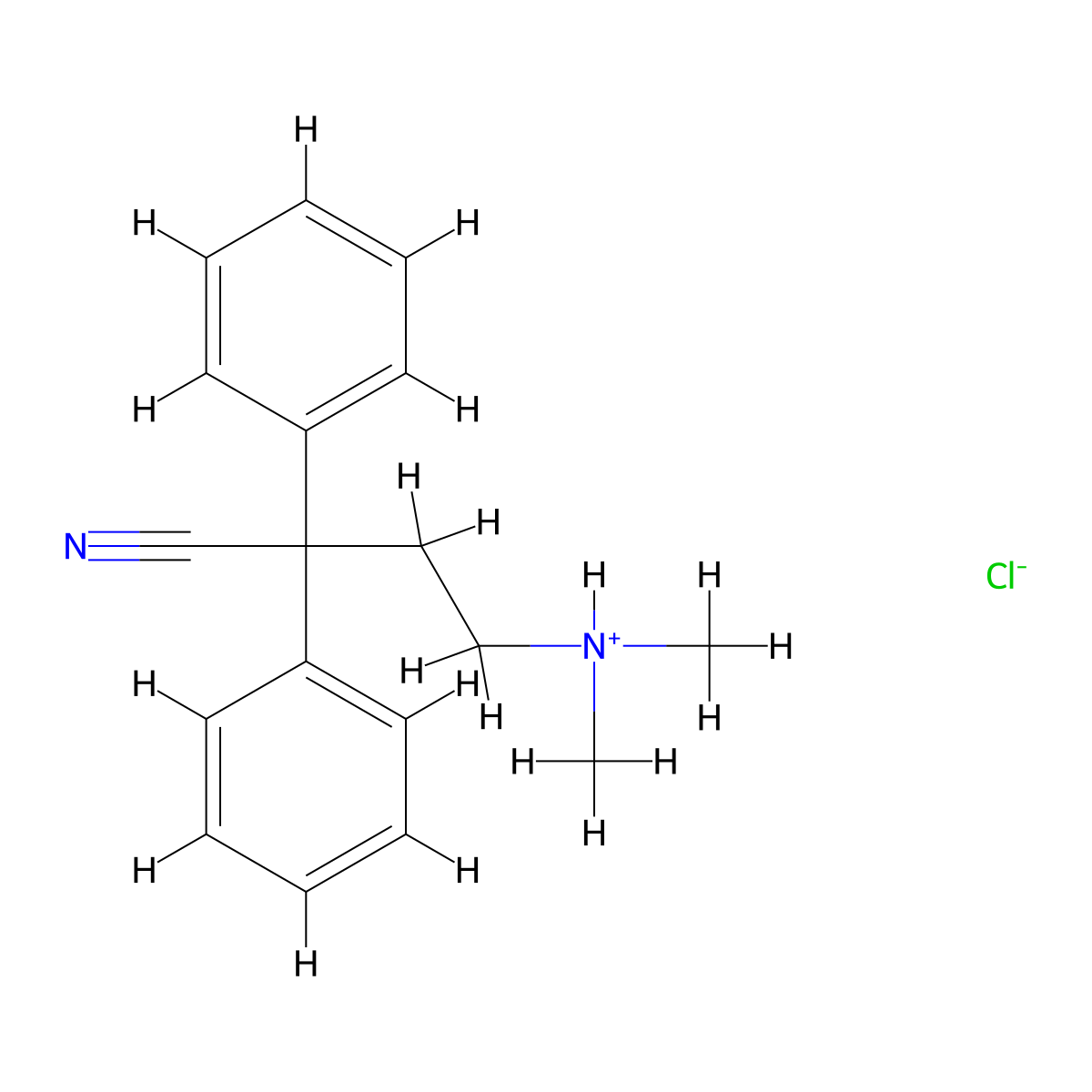 4-(Dimethylamino)-2,2-diphenylbutanenitrile--hydrogen chloride (1/1) molecular structure, CAS 7475-72-1