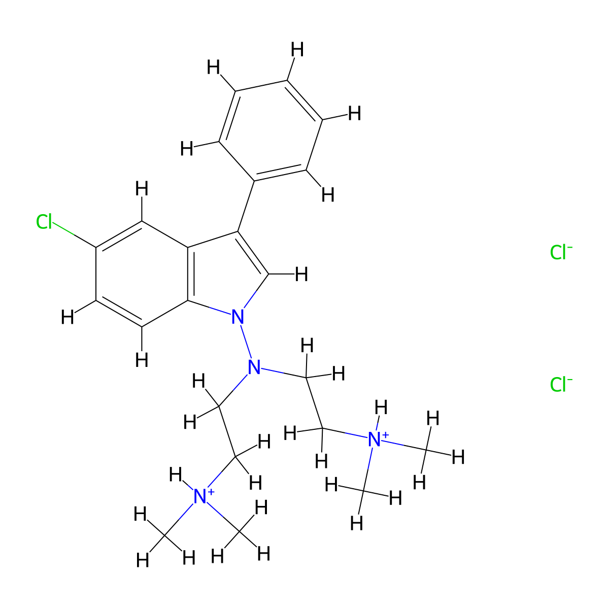 Indole, 1-(bis(2-(dimethylamino)ethyl)amino)-5-chloro-3-phenyl-, dihydrochloride molecular structure, CAS 74758-20-6