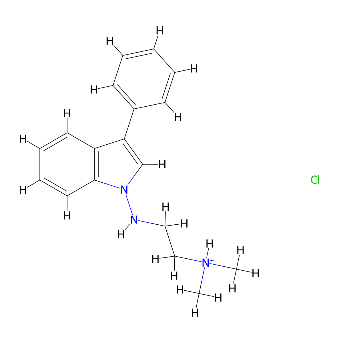 N~1~,N~1~-Dimethyl-N~2~-(3-phenyl-1H-indol-1-yl)ethane-1,2-diamine--hydrogen chloride (1/1) molecular structure, CAS 74758-30-8