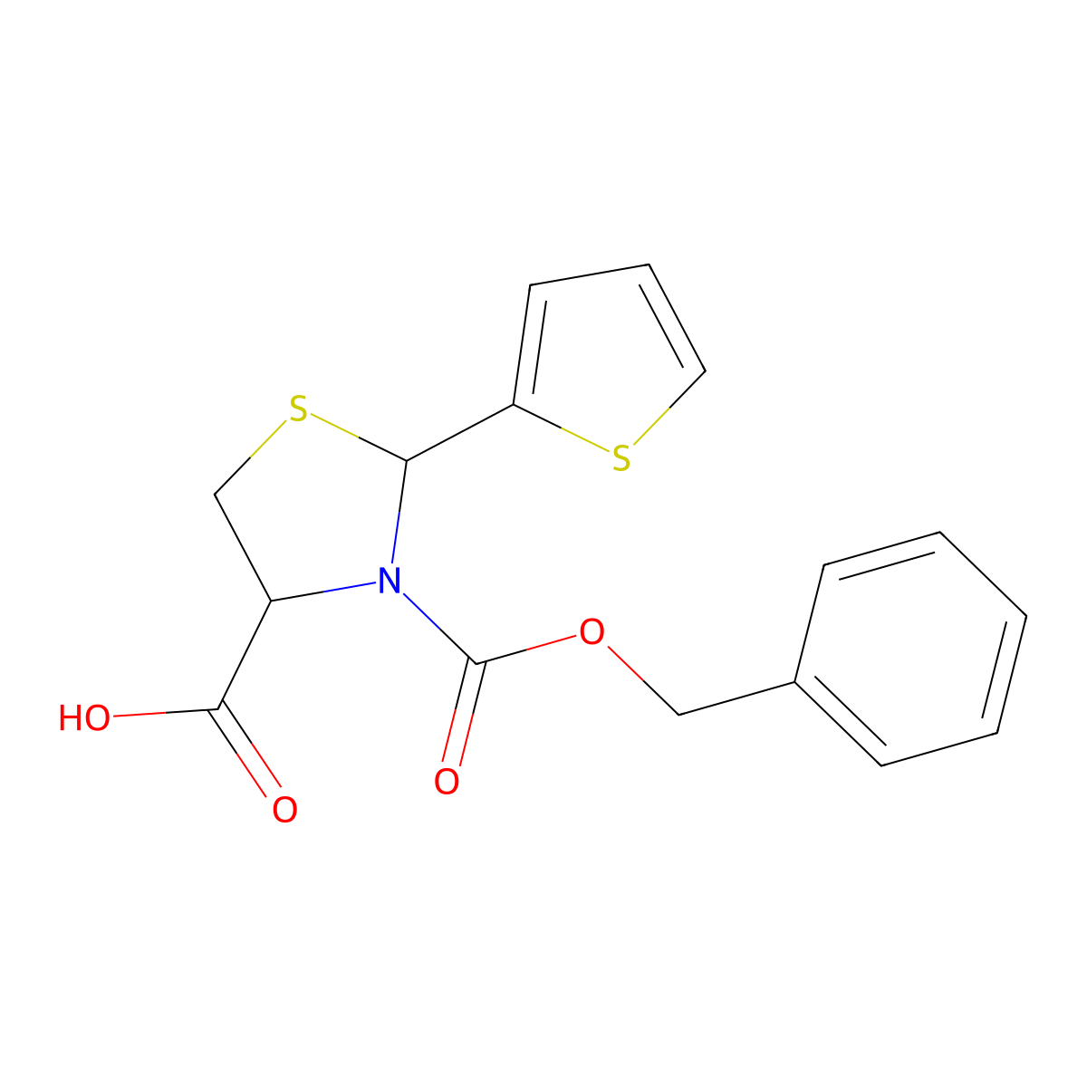 3-[(Benzyloxy)carbonyl]-2-(thiophen-2-yl)-1,3-thiazolidine-4-carboxylic acid molecular structure, CAS 74761-77-6