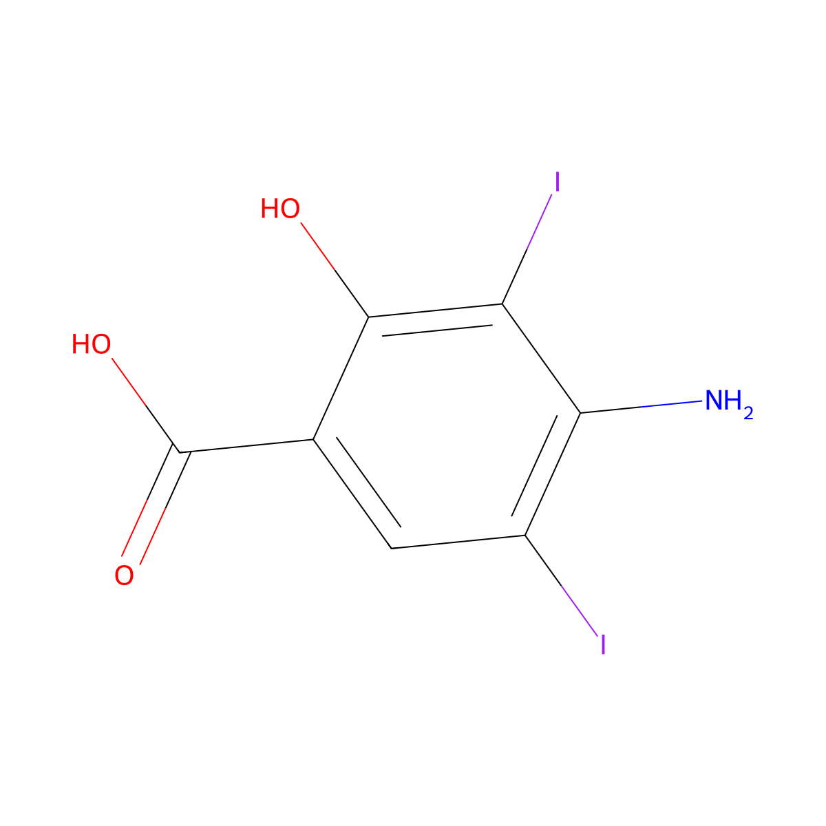 4-Amino-2-hydroxy-3,5-diiodobenzoic acid molecular structure, CAS 74764-64-0