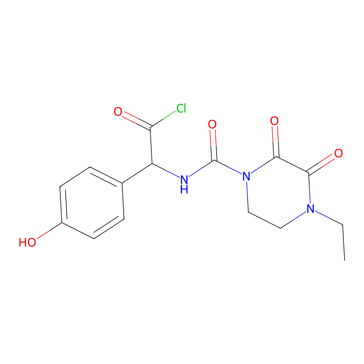 (R)-2-(4-ethyl-2,3-dioxopiperazine-1-carboxamido)-2-(4-hydroxyphenyl)acetyl chloride molecular structure, CAS 74769-12-3