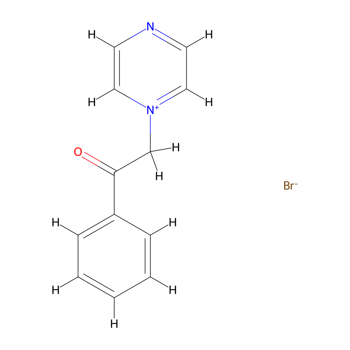 1-(2-Oxo-2-phenylethyl)pyrazin-1-ium bromide molecular structure, CAS 7477-71-6