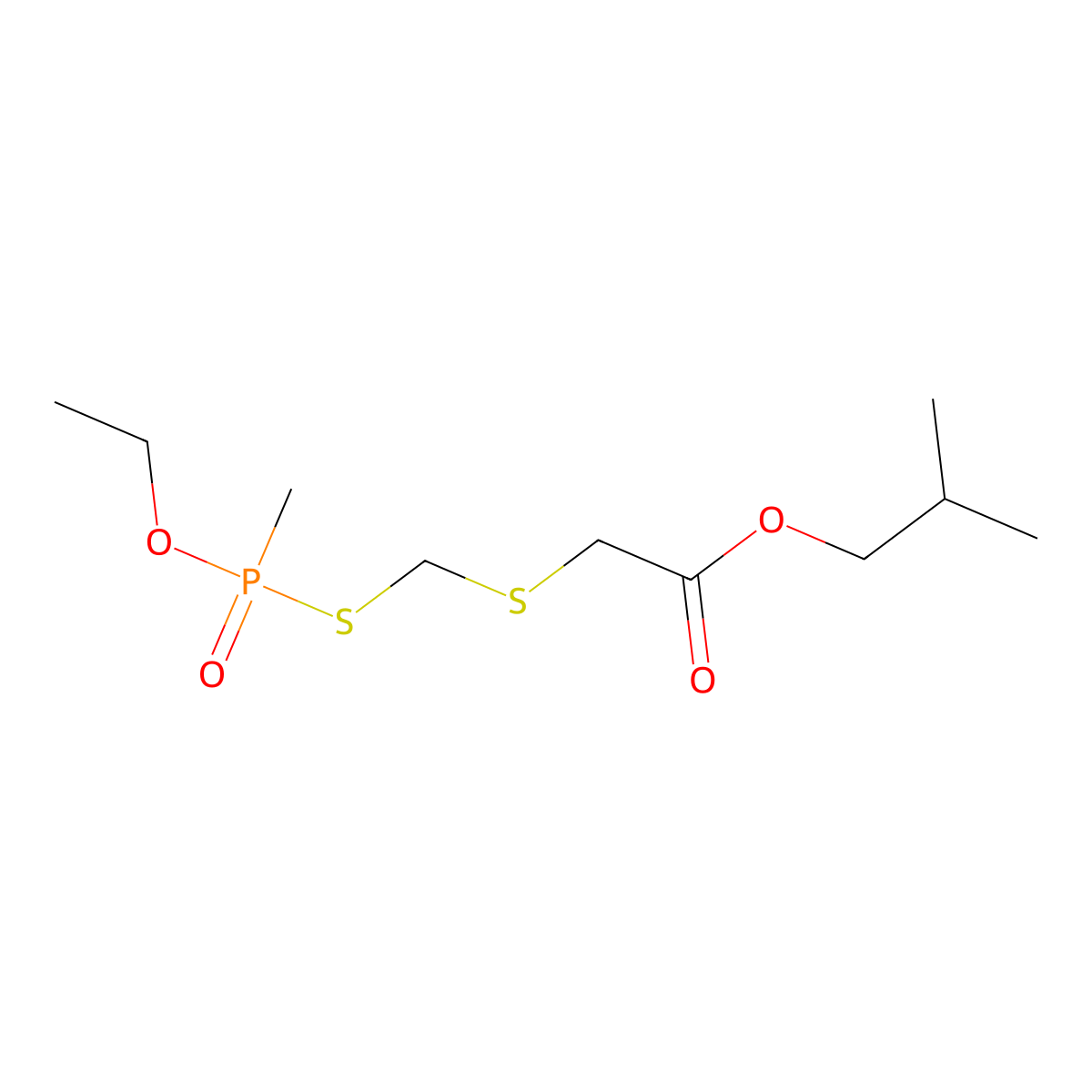 2-Methylpropyl 4-methyl-4-oxo-3-oxa-5,7-dithia-4lambda~5~-phosphanonan-9-oate molecular structure, CAS 74789-26-7