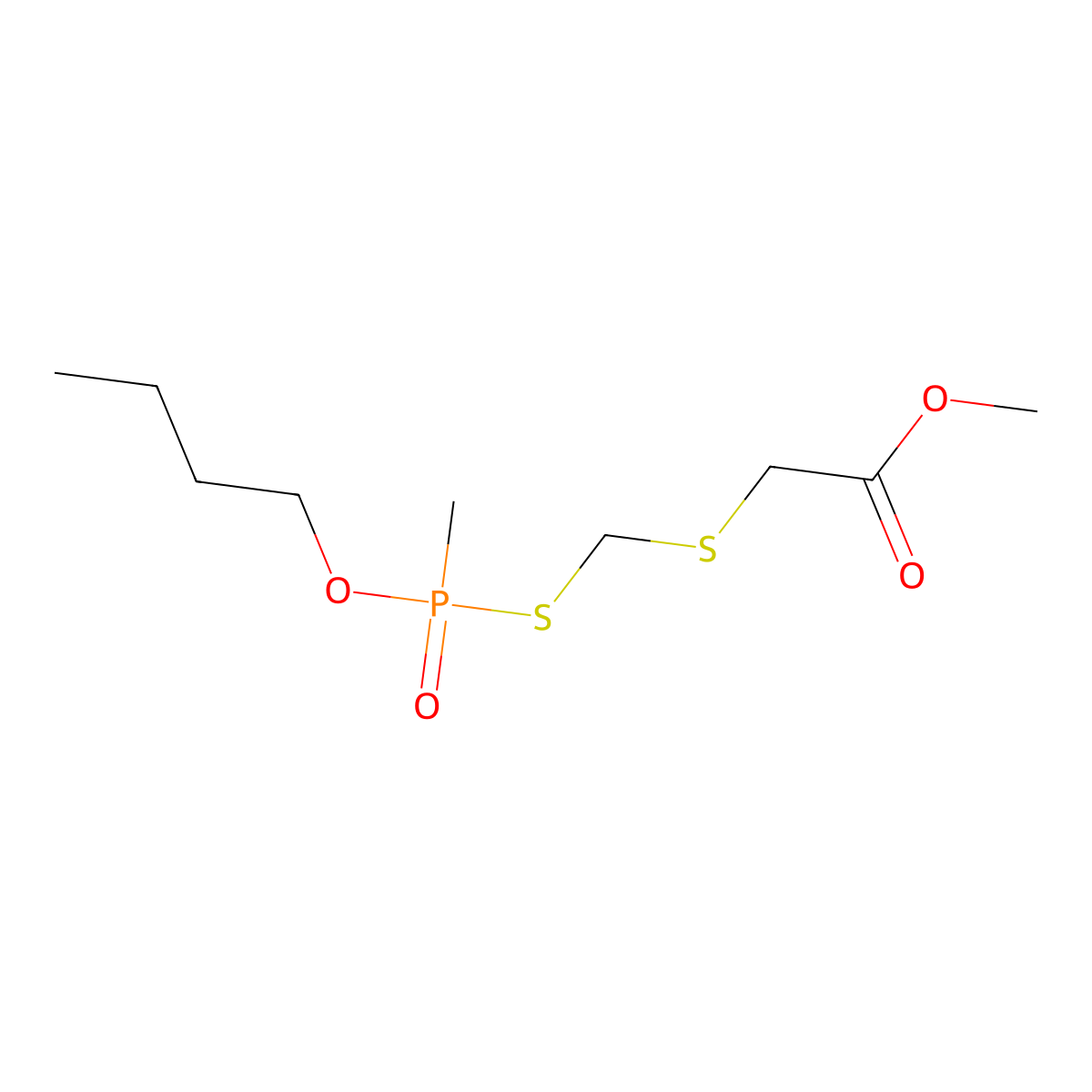 Acetic acid, 2-(mercaptomethylthio)-, methyl ester, S-ester with O-butyl methylphosphonothioate molecular structure, CAS 74789-28-9