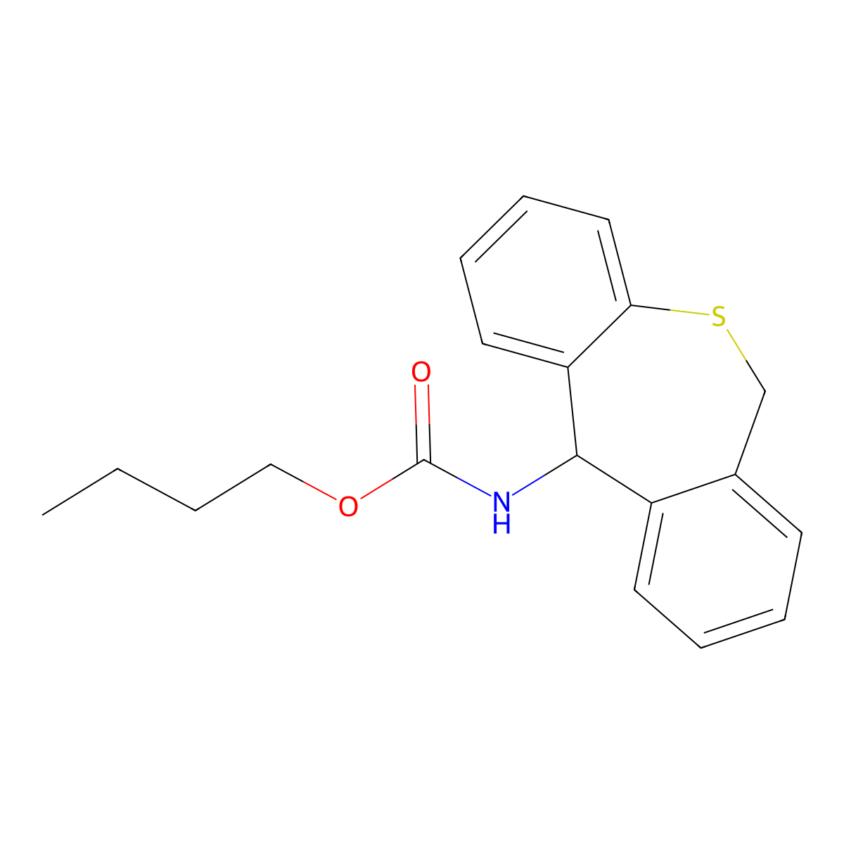 Carbamic acid, (6,11-dihydrodibenzo(b,e)thiepin-11-yl)-, butyl ester molecular structure, CAS 74797-20-9