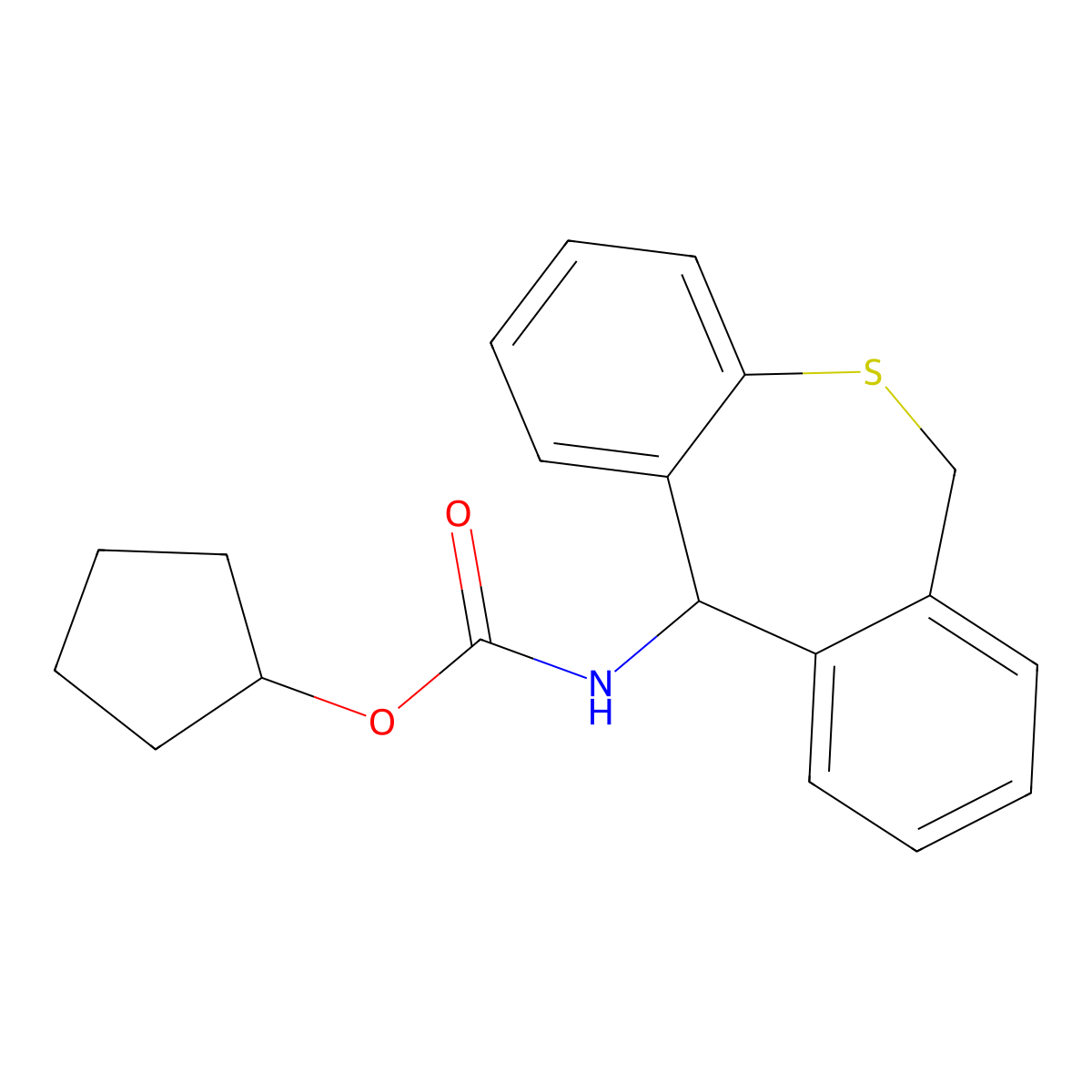 Carbamic acid, (6,11-dihydrodibenzo(b,e)thiepin-11-yl)-, cyclopentyl ester molecular structure, CAS 74797-22-1