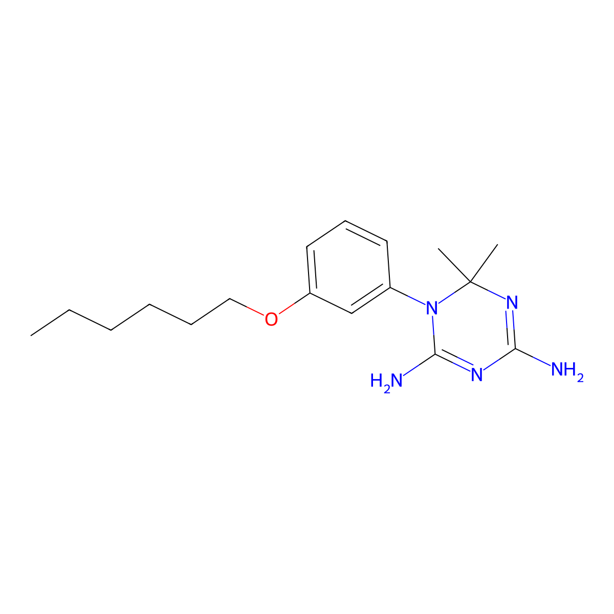 1-(3-(Hexyloxy)phenyl)-6,6-dimethyl-1,6-dihydro-1,3,5-triazine-2,4-diamine molecular structure, CAS 74798-21-3