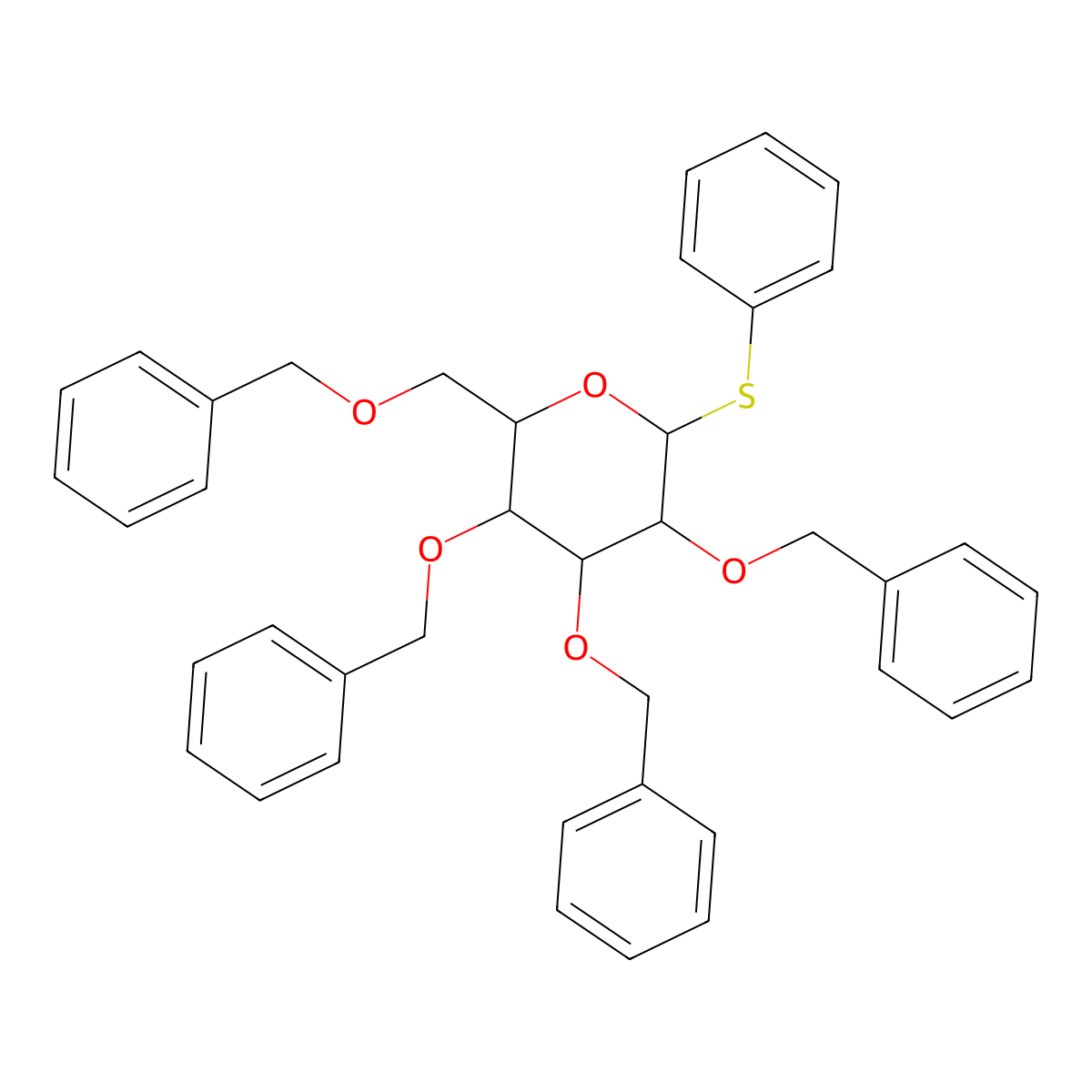 (2R,3S,4S,5R,6S)-3,4,5-Tris(benzyloxy)-2-((benzyloxy)methyl)-6-(phenylthio)tetrahydro-2H-pyran molecular structure, CAS 74801-29-9