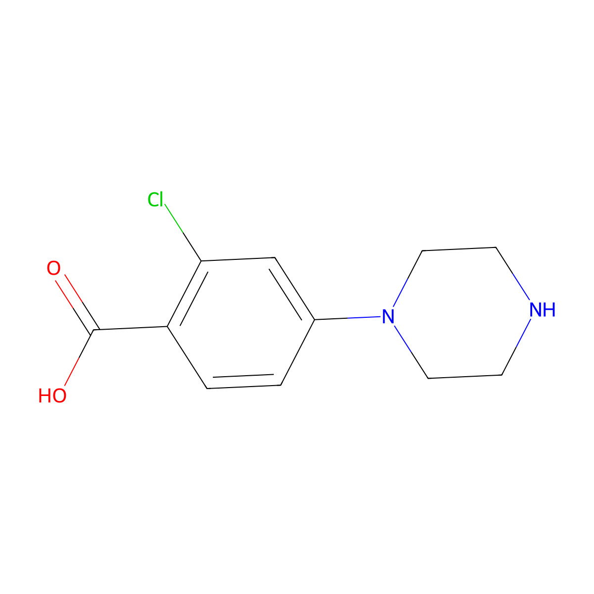 2-Chloro-4-piperazinobenzoic acid molecular structure, CAS 74803-84-2