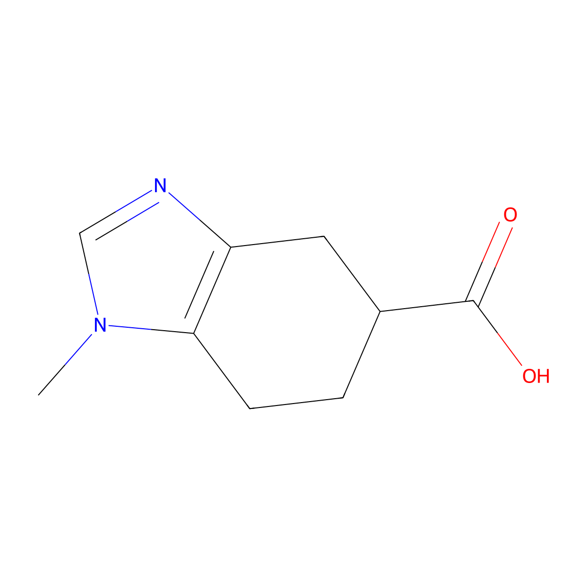 1-methyl-4,5,6,7-tetrahydro-1H-1,3-benzodiazole-5-carboxylic acid molecular structure, CAS 748099-51-6