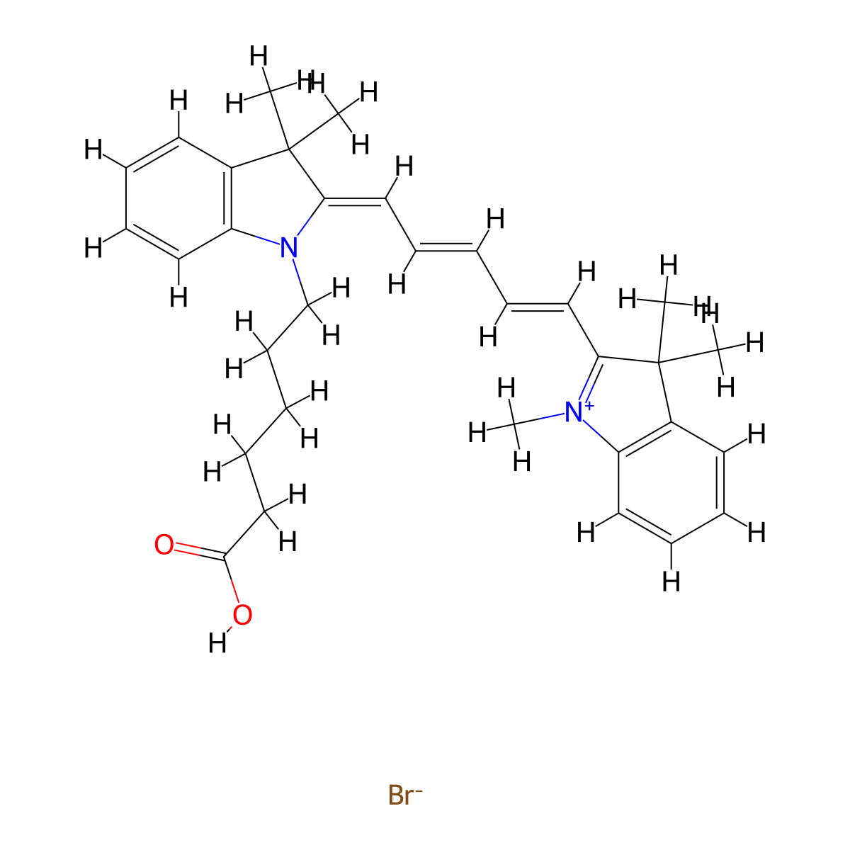 6-[(2Z)-3,3-Dimethyl-2-[(2E,4E)-5-(1,3,3-trimethylindol-1-ium-2-yl)penta-2,4-dienylidene]indol-1-yl]hexanoic acid;bromide molecular structure, CAS 748127-42-6