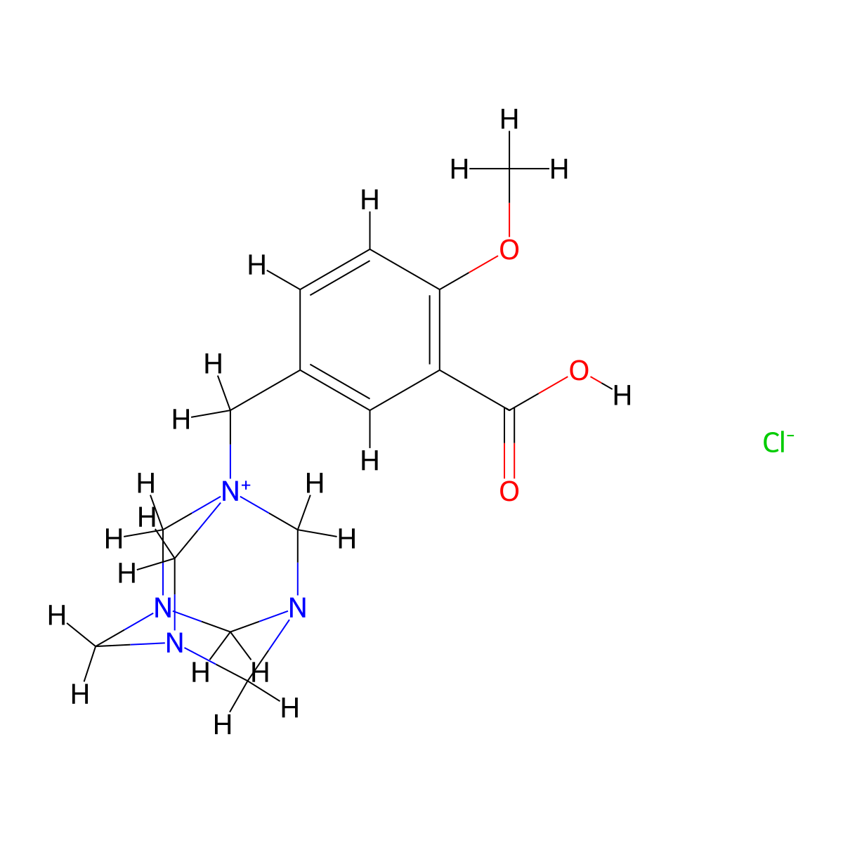 1-(3-Carboxy-4-methoxybenzyl)-1,3,5,7-tetraazaadamantan-1-ium chloride molecular structure, CAS 748134-95-4